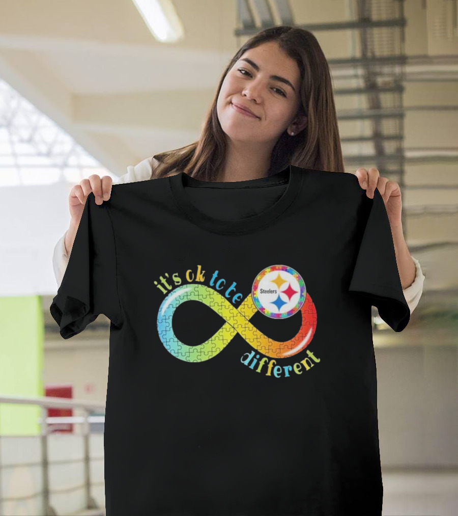 Pittsburgh Steelers Autism Awareness Infinity It's Ok to Be Different Puzzle T-Shirt