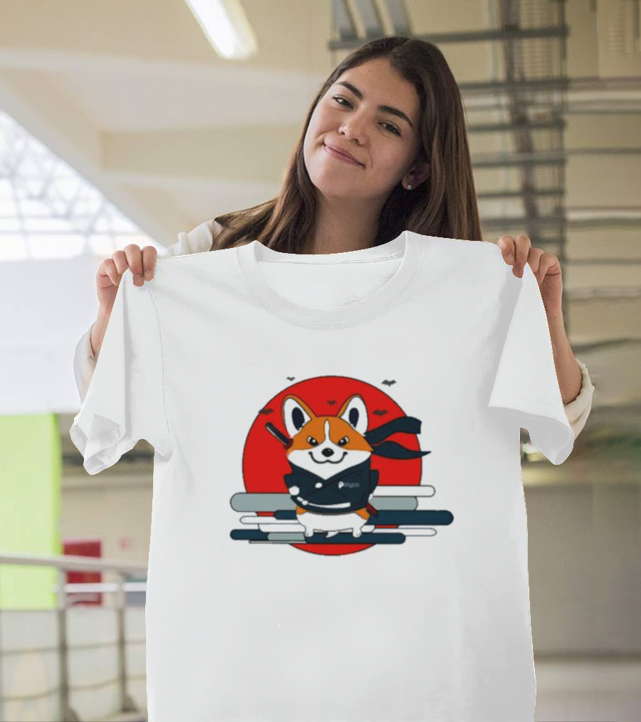 Ninja Corgi Red Sun with Bats T-Shirt