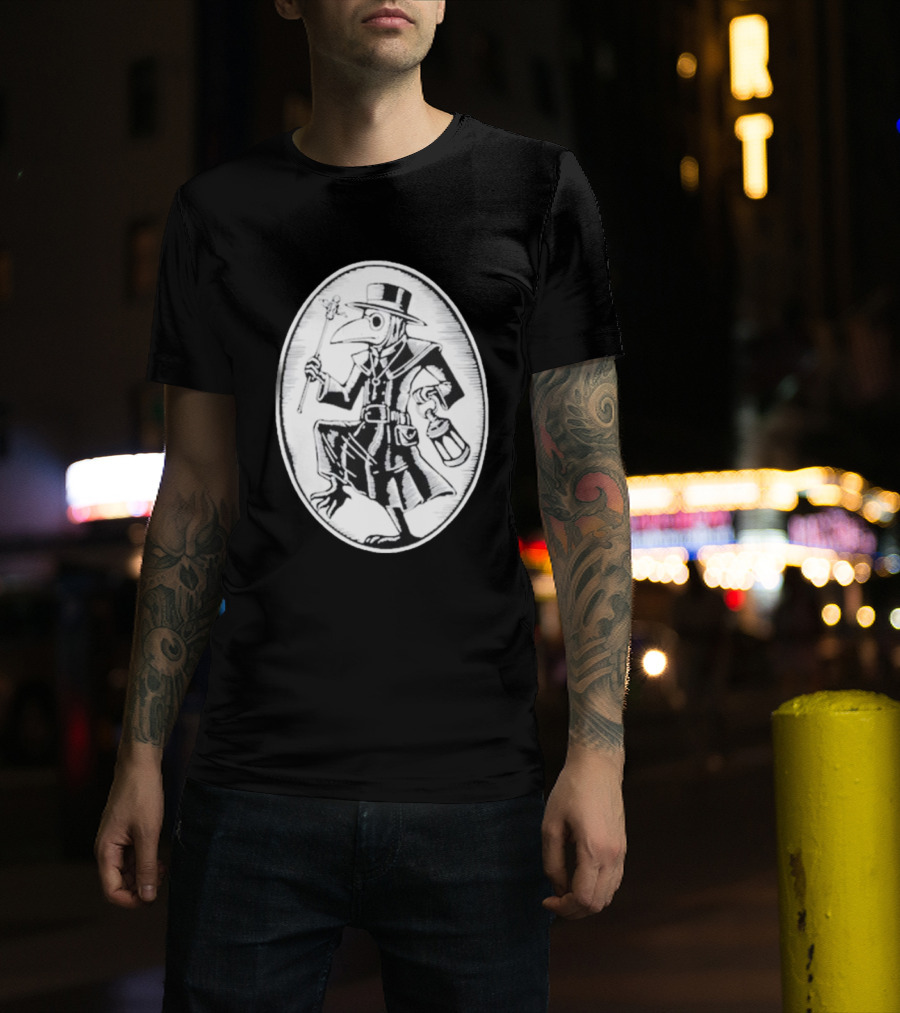 Queenkryptid Plague Doctor Holding Lantern In Oval Frame T-Shirt
