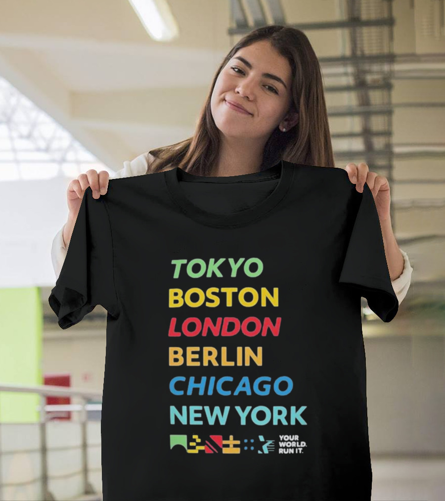 World Marathon Majors Tokyo Boston London Berlin Chicago New York Your World Run It Sportiqe Comfy Tri-blend T-Shirt