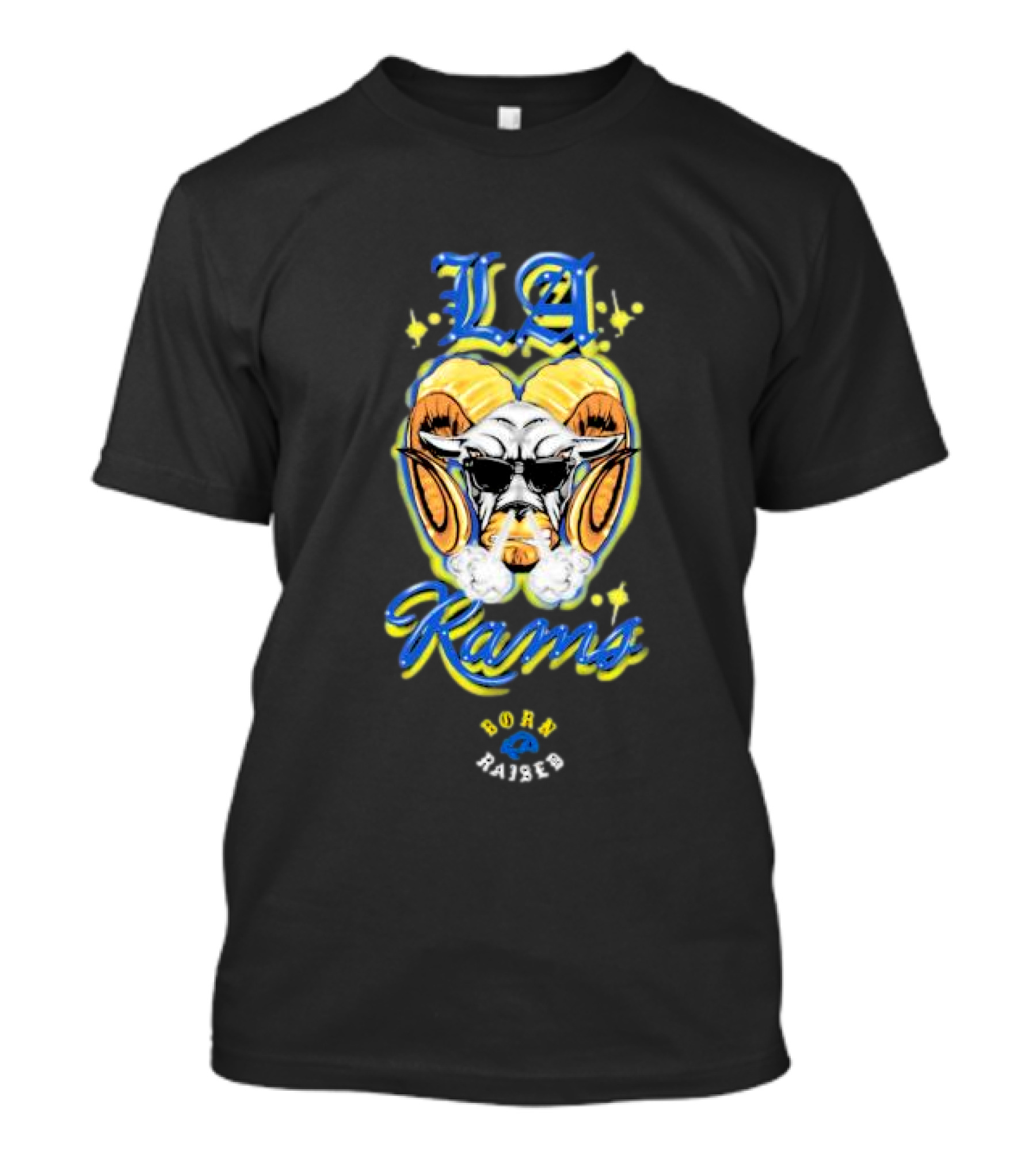 Born X Raised LA Rams Cool Ram Head With Sunglasses T-Shirt