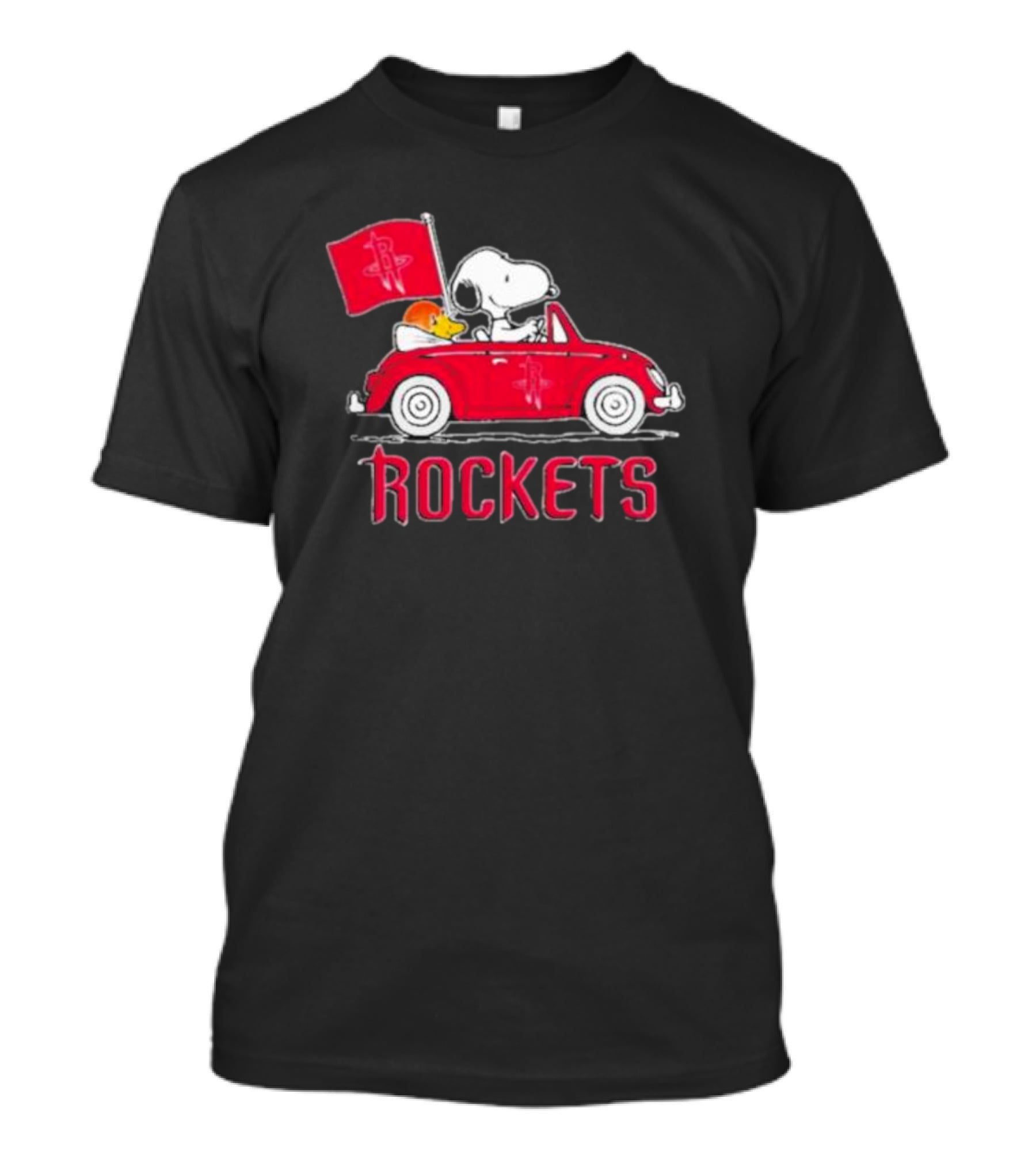 Houston Rockets Snoopy Dog Driving Red Car With Basketball Flag T-Shirt