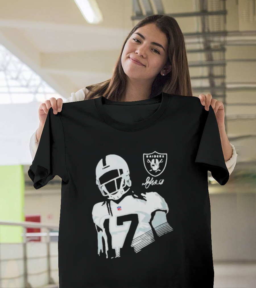 Las Vegas Raiders Davante Adams Black Player Raiders Logo Signature T-Shirt