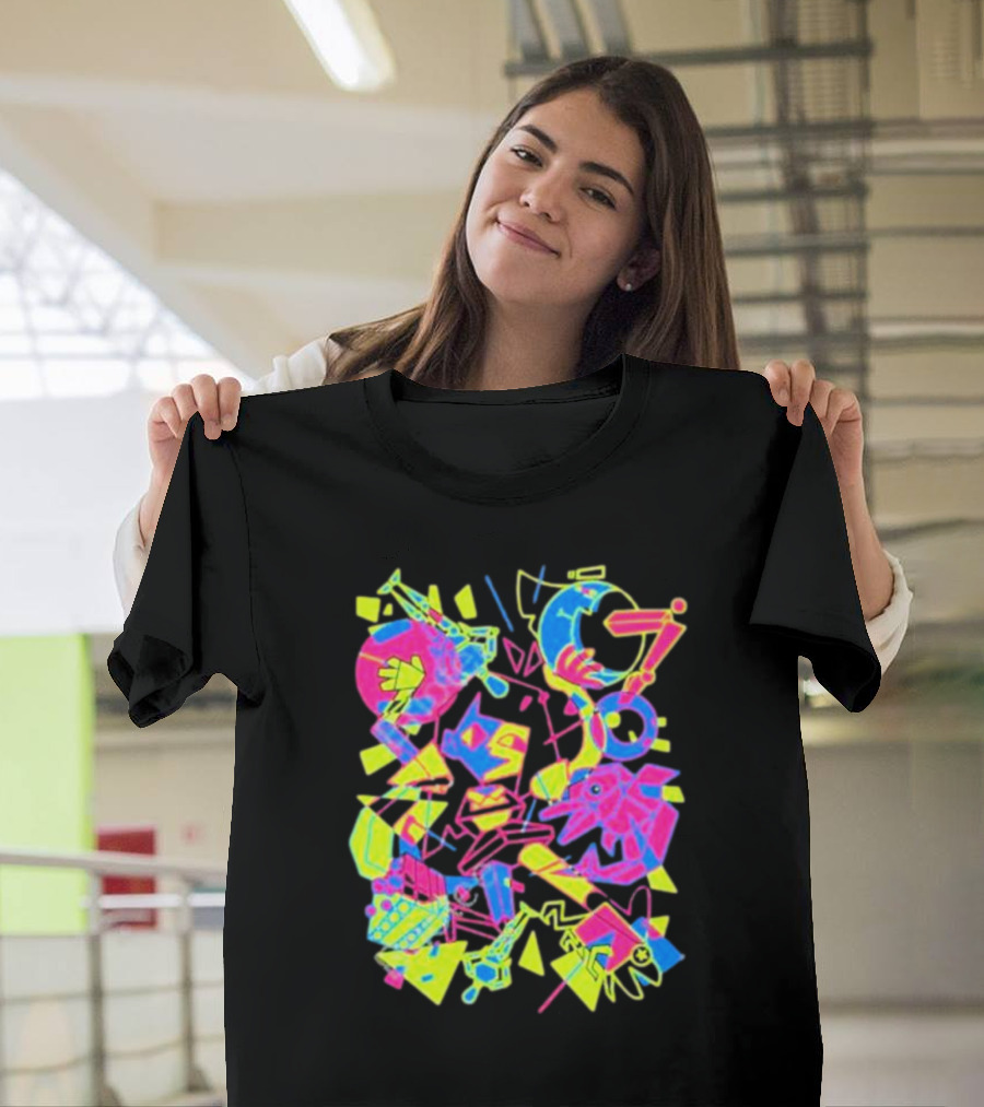Ena What’s The Data Theta Neon Abstract Surrealism Geometric Shapes T-Shirt