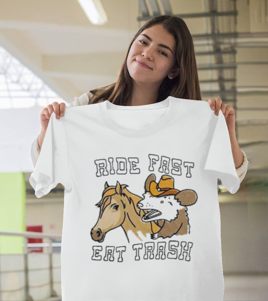 Cowboy Opossum And Horse Adventure Ride Fast Eat Trash T-Shirt