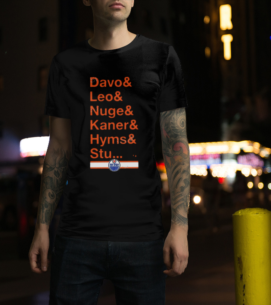 Davo Leo Nuge Kaner Hyms Stu Edmonton Oilers Logo Team Nickname Blue T-Shirt