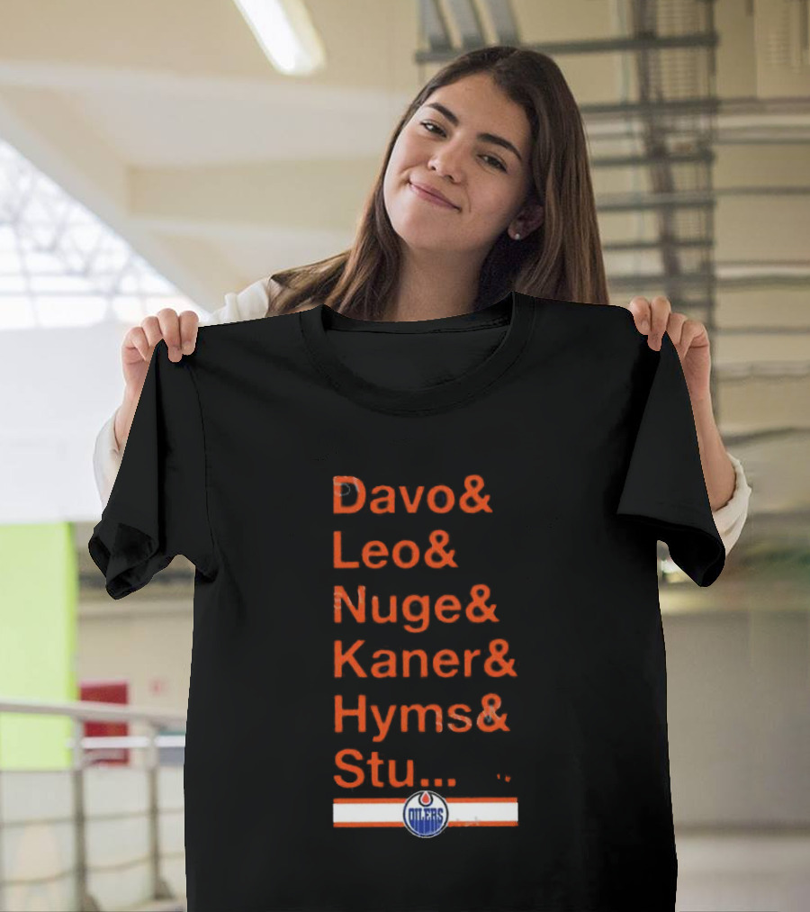 Davo Leo Nuge Kaner Hyms Stu Edmonton Oilers Logo Team Nickname Blue T-Shirt