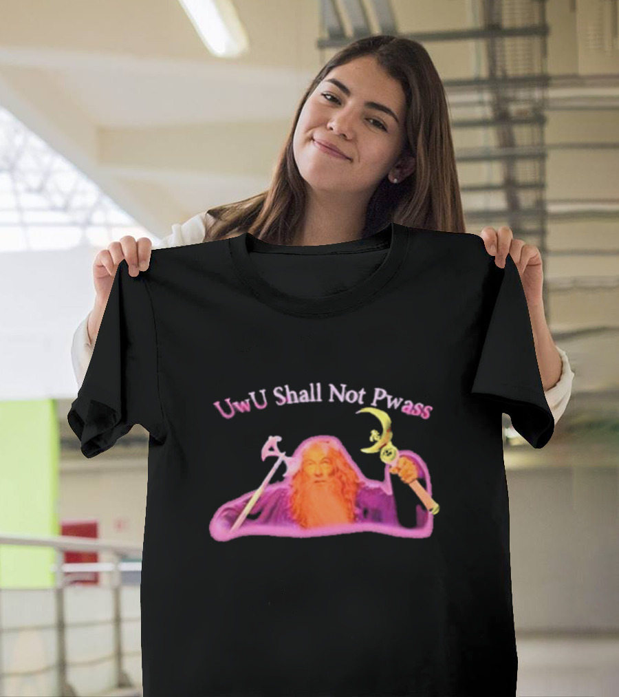UwU Shall Not Pwass Wizard Illustration Fantasy Humor T-Shirt