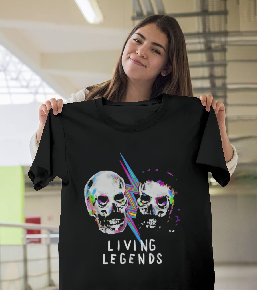 Living Legends Vibrant Skulls Art With Multicolor Lightning Bolt T-Shirt