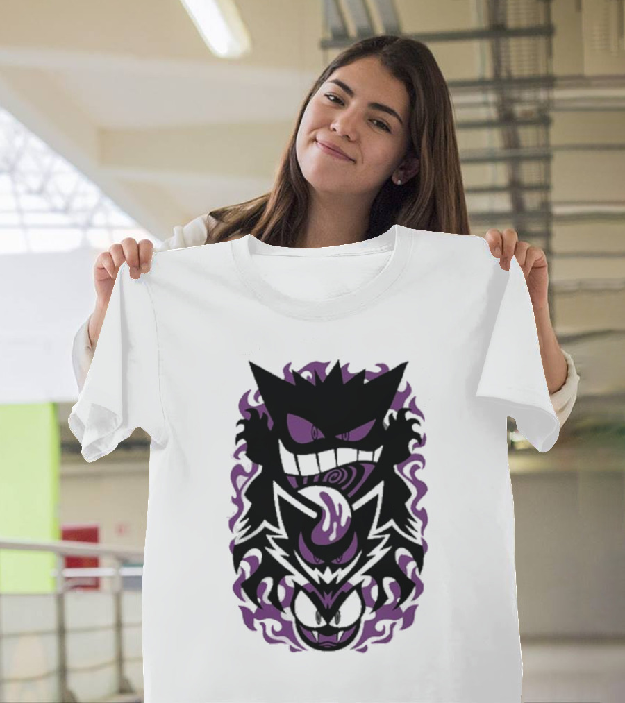 Versiris Spooky Gastly Ghouls Haunter Gengar Silhouettes with Purple Flames T-Shirt