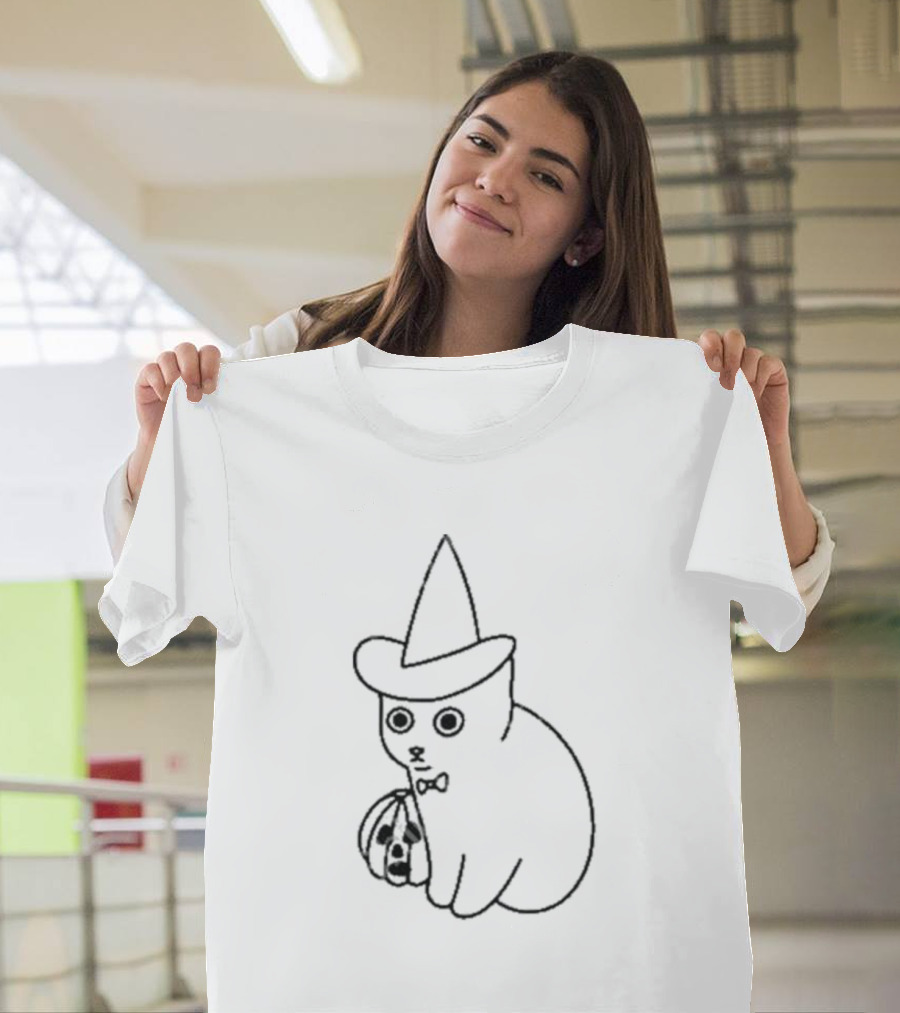 Poorly Drawn Cats Witch Hat Pumpkin Halloween T-Shirt
