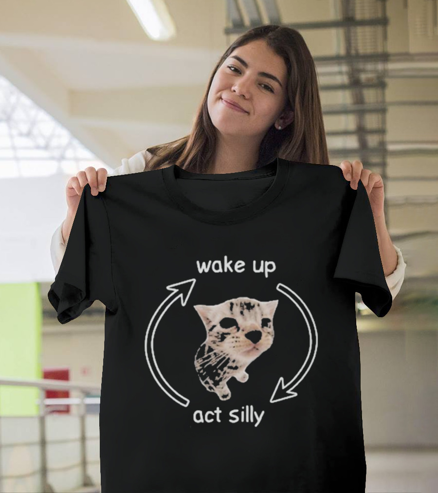 Wake Up Act Silly Cat Meme Cycle T-Shirt