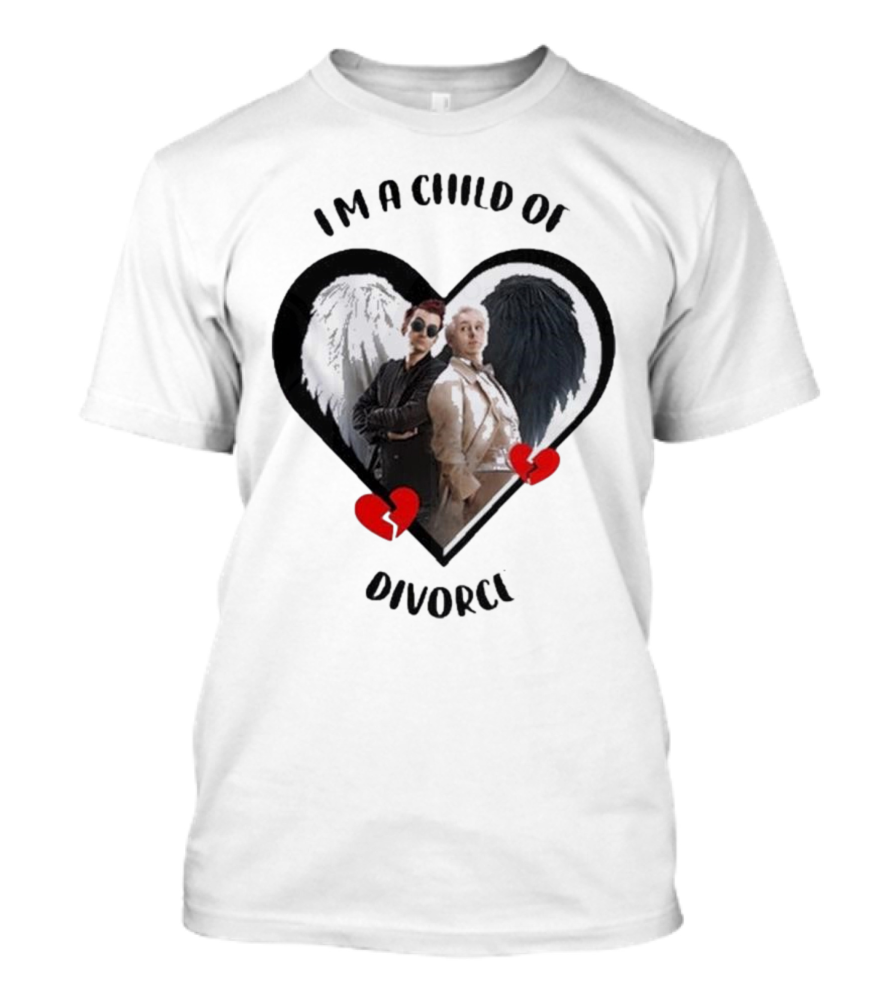 Crowley And Aziraphale I'm A Child Of Divorce Heart Wings T-Shirt