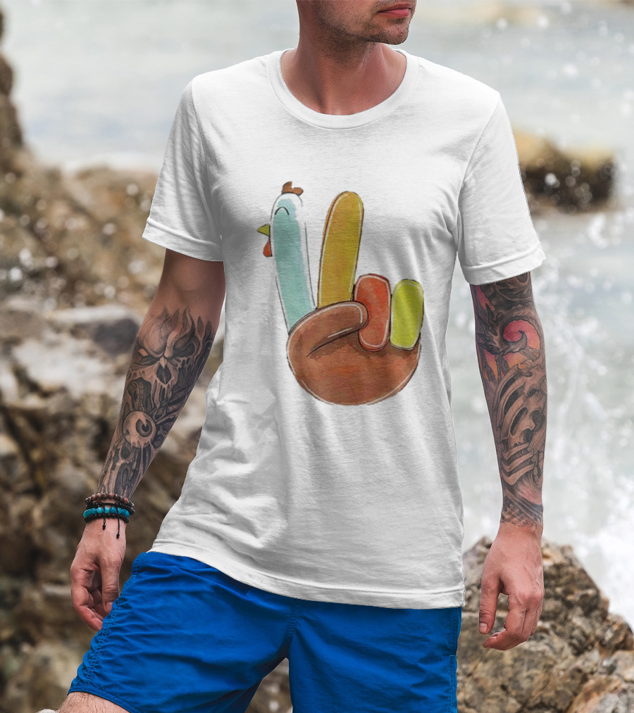 Thanksgiving Hand Gesture Cute Turkey Peace Sign Holiday Fun T-Shirt