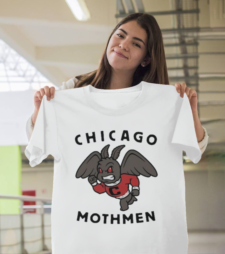 Chicago Mothmen Harebrained Design Winged Mascot C Logo Red Eyes T-Shirt