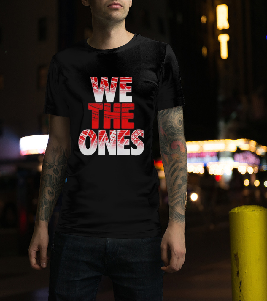 We The Ones Bold Red And White Triangular Brush Pattern Text T-Shirt