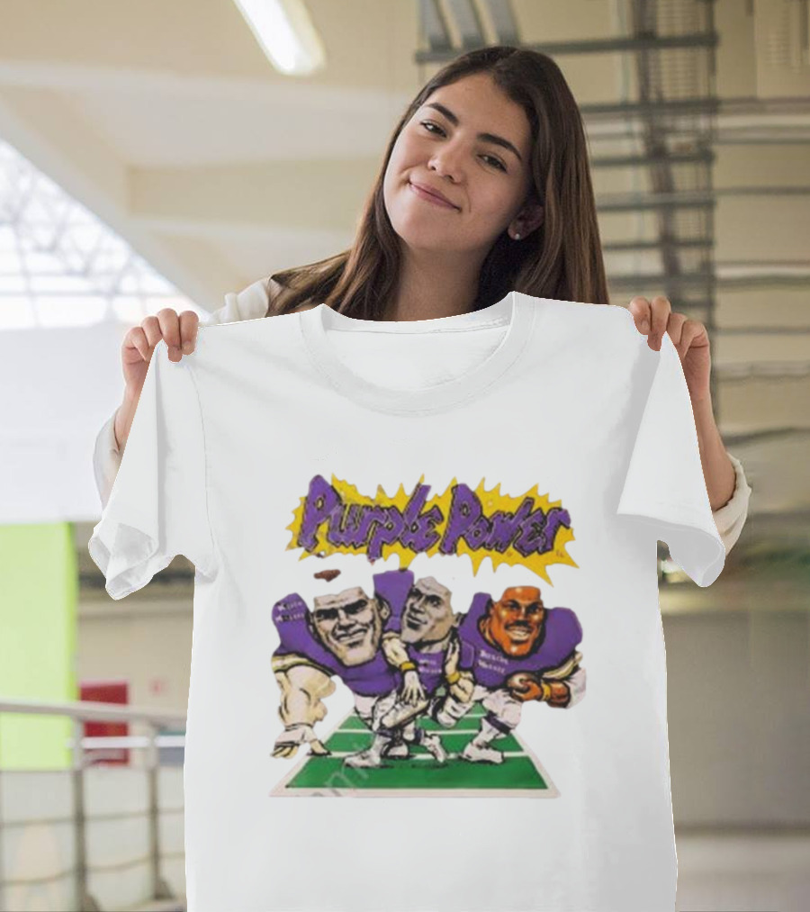 Purple Power Vikings Football Trio on Field T-Shirt