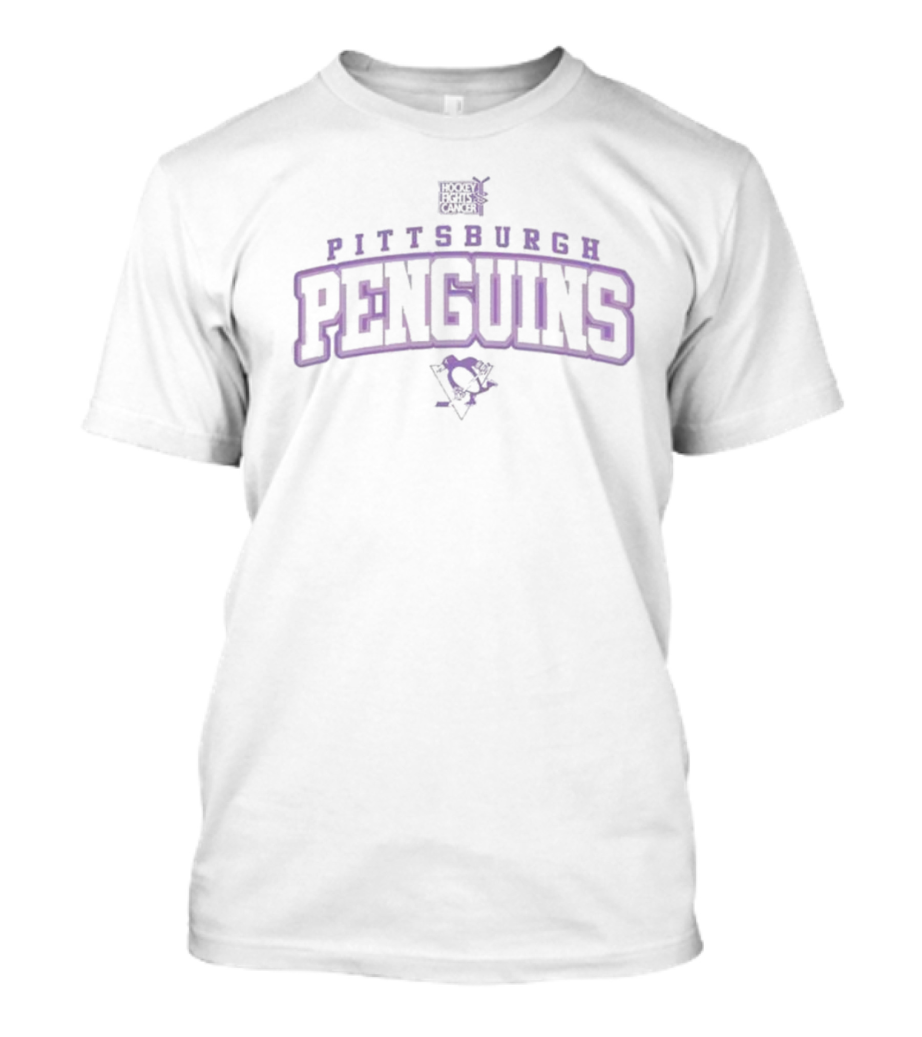 Pittsburgh Penguins Hockey Fights Cancer Purple Text T-Shirt