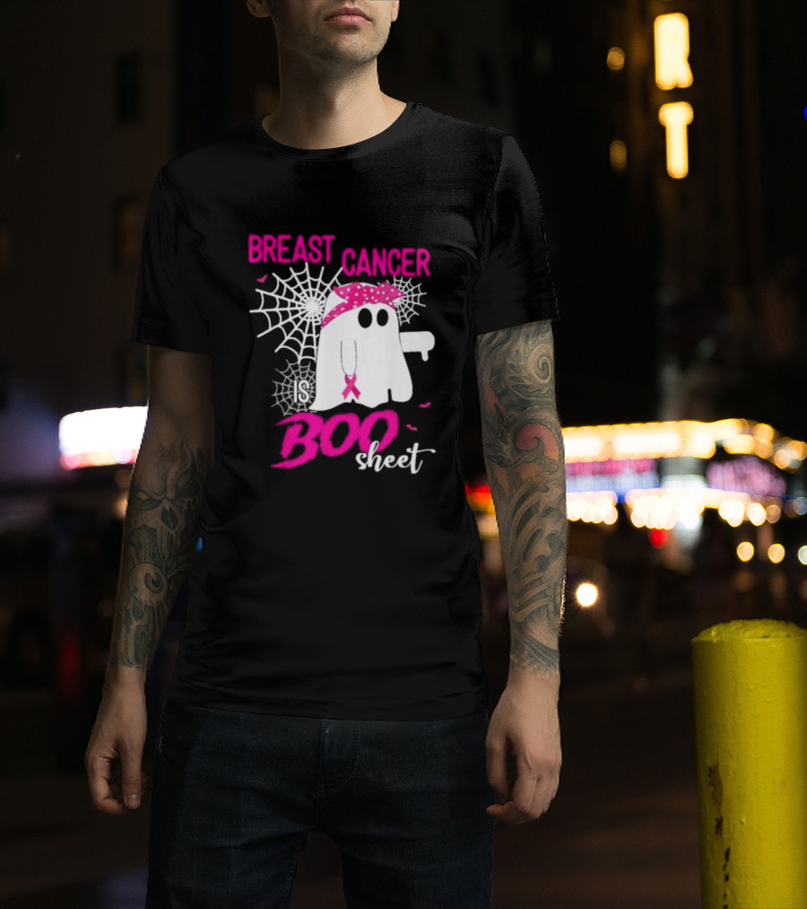 Breast Cancer Is Boo Sheet Halloween Ghost With Pink Ribbon And Spider Webs T-Shirt