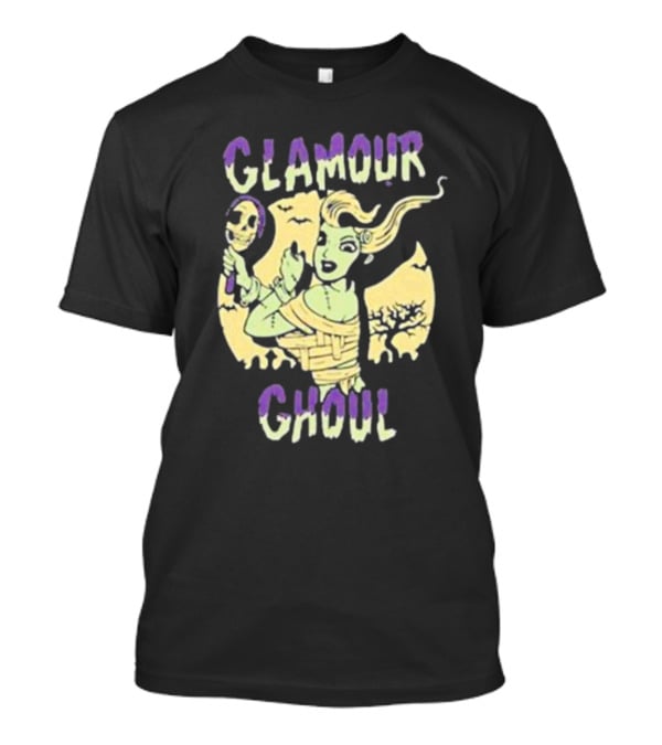 Glamour Ghoul Halloween Monster Retro Skeleton Mirror Bats Trees T-Shirt