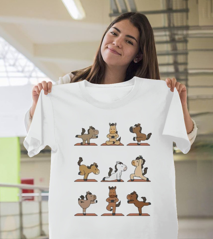 Cute Horse Practice Yoga For Good Health Yoga Poses Collection T-Shirt