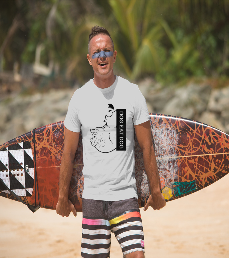 Slosh Dog Eat Dog Vertical Text Graphic With Cartoon Style Dog Outline T-Shirt