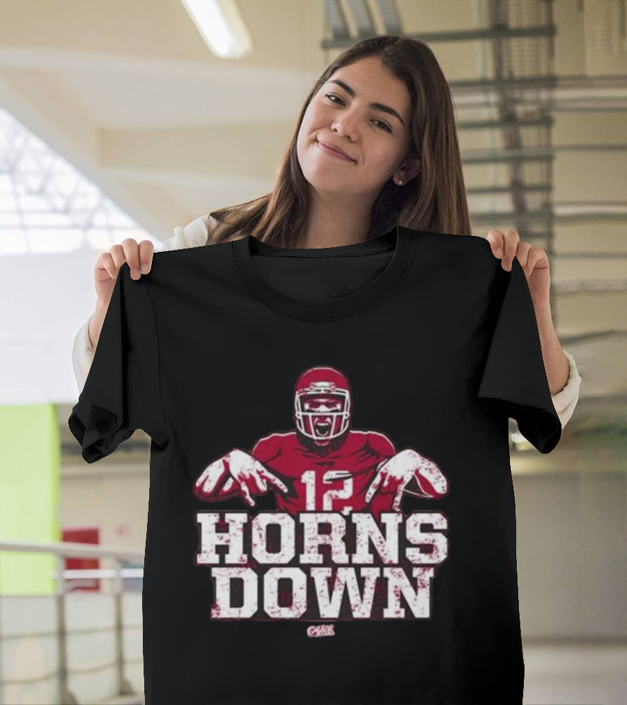 Horns Down 12 Oklahoma College Fans Football Player Gesture T-Shirt