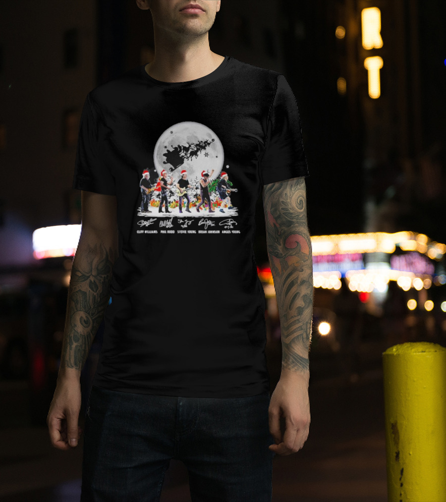 Santa AC DC Abbey Road Merry Christmas Cliff Williams Phil Rudd Stevie Young Brian Johnson Angus Young T-Shirt