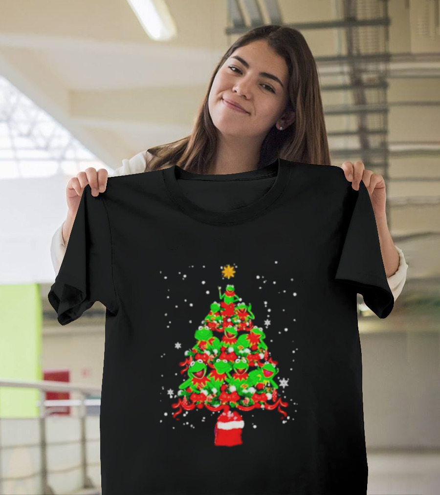 Frogs Merry Christmas Tree Star Topper Bright Red Ornaments T-Shirt