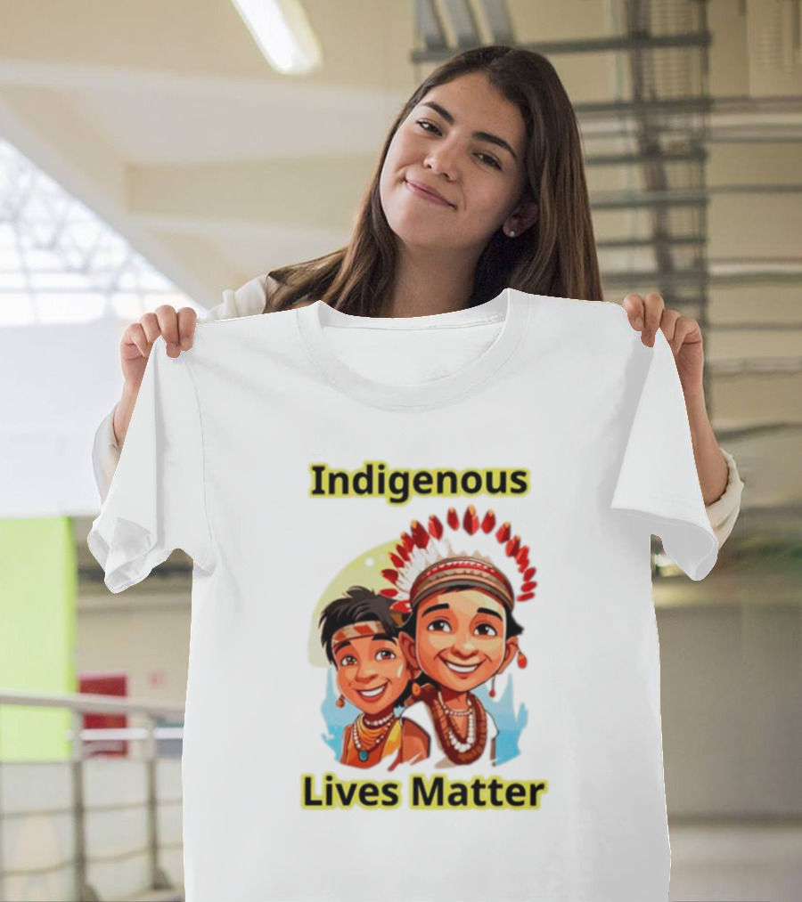 Indigenous Lives Matter Smiling Children Wearing Traditional Headdress T-Shirt