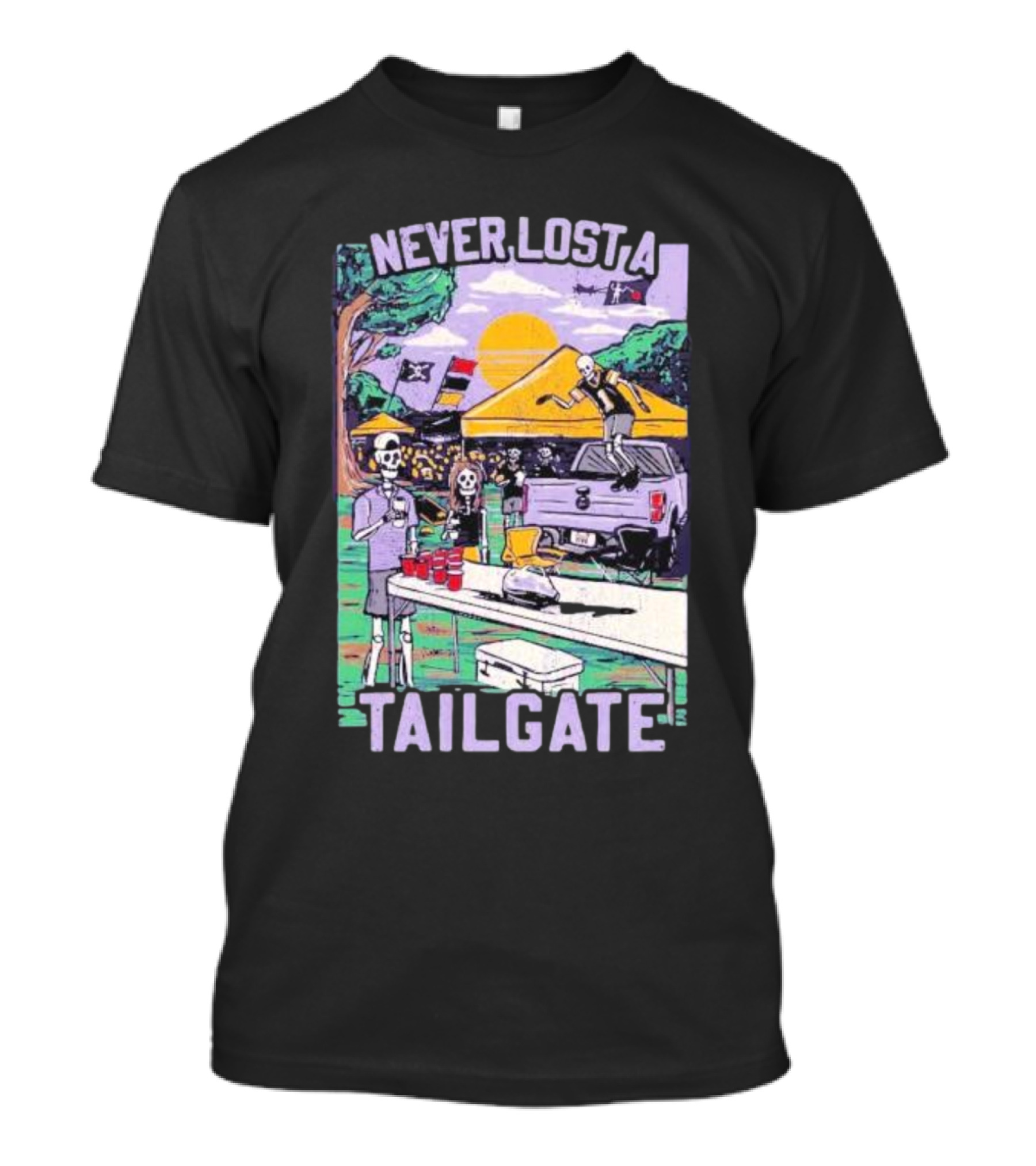 Never Lost A Tailgate Skeleton Party Scene T-Shirt