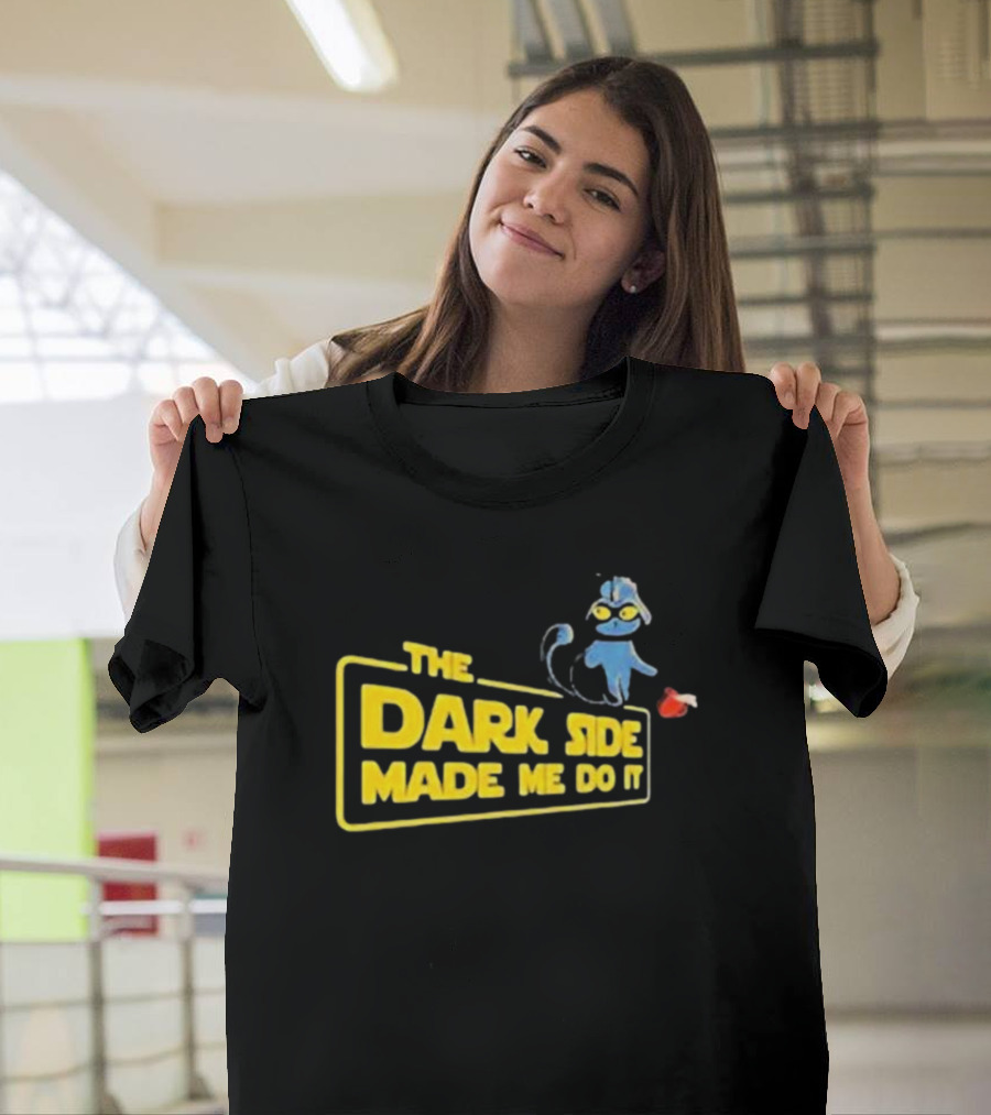 The Dark Side Made Me Do It Cat with Mask and Red Balloon T-Shirt