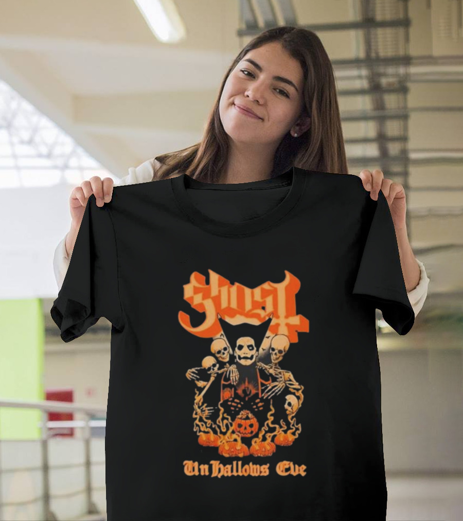 Ghost Un Hallows Eve Skeletons and Pumpkins T-Shirt
