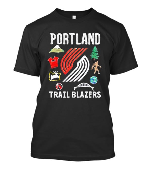 Portland Trail Blazers NBA X Market Claymation Mountains Trees Basketball Sasquatch Bridge T-Shirt