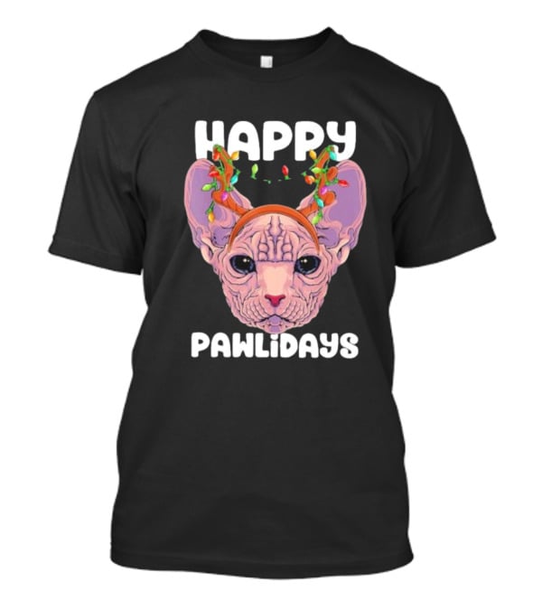Happy Pawlidays Sphynx Cat With Christmas Lights T-Shirt