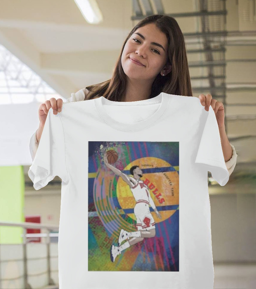 Support Favorite Team Bulls Basketball Player A Special For Chicago Fans Colorful T-Shirt