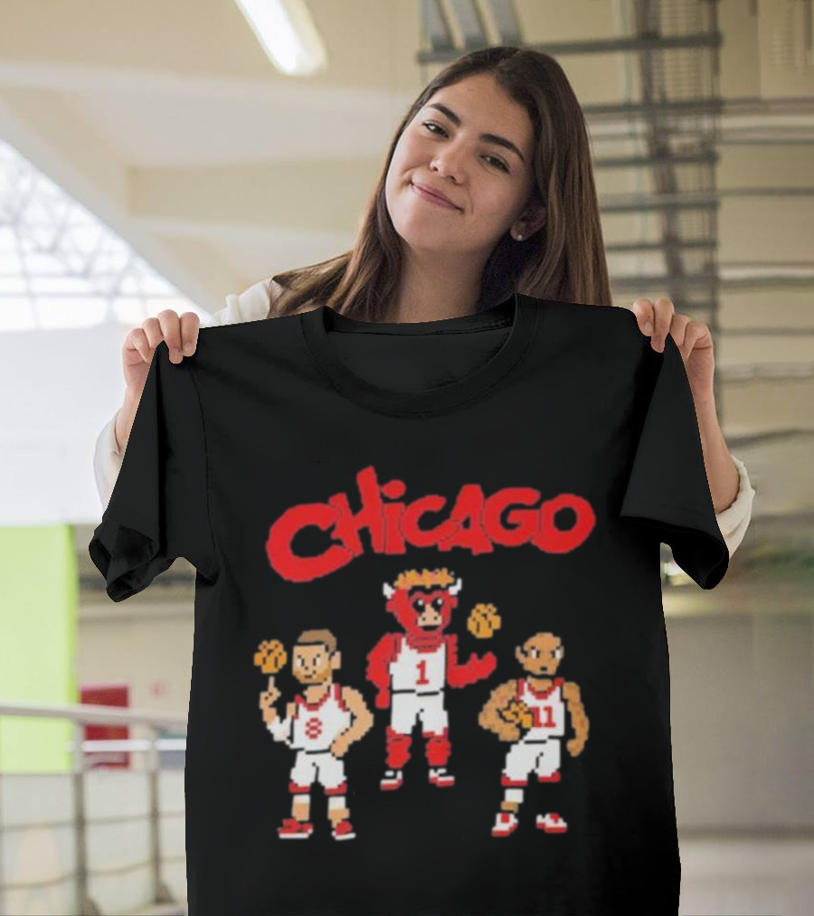 Chicago Bulls NBA Mascot and Player Pixel Art Chicago T-Shirt