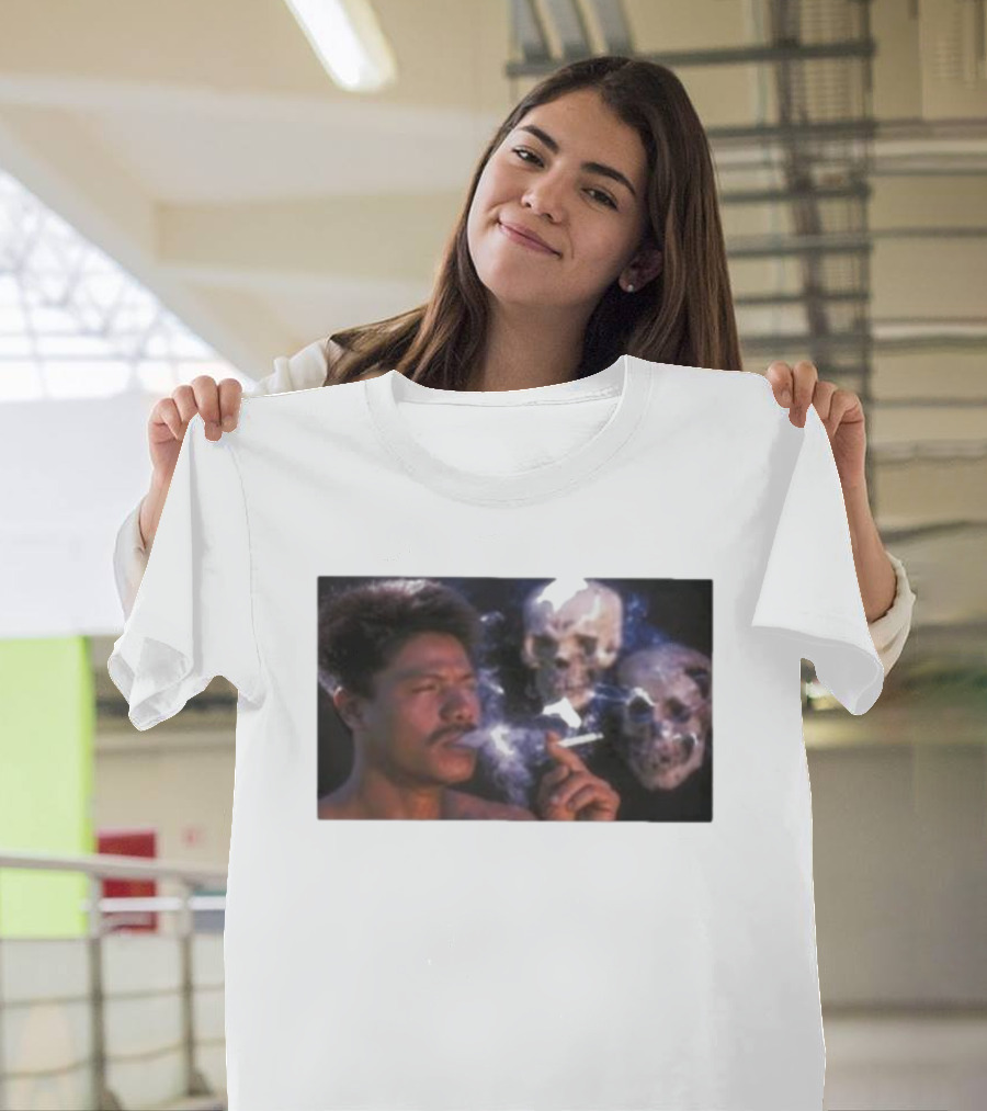 Cigarette Smoking with Spooky Skull Images and Man T-Shirt