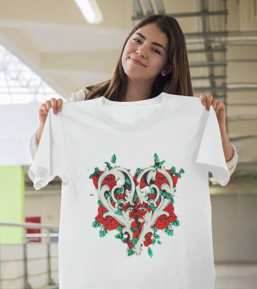 Ricky Olson Heart Floral Roses T-Shirt