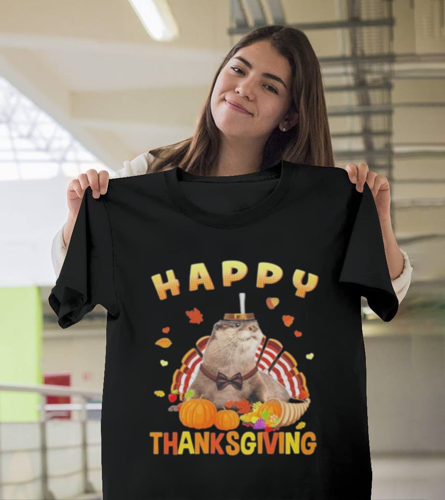 Happy Thanksgiving Otter Turkey Pilgrim T-Shirt