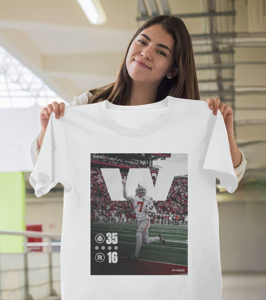 Ohio State 35-16 Rutgers Nov 4 SHI Stadium Victory Football T-Shirt