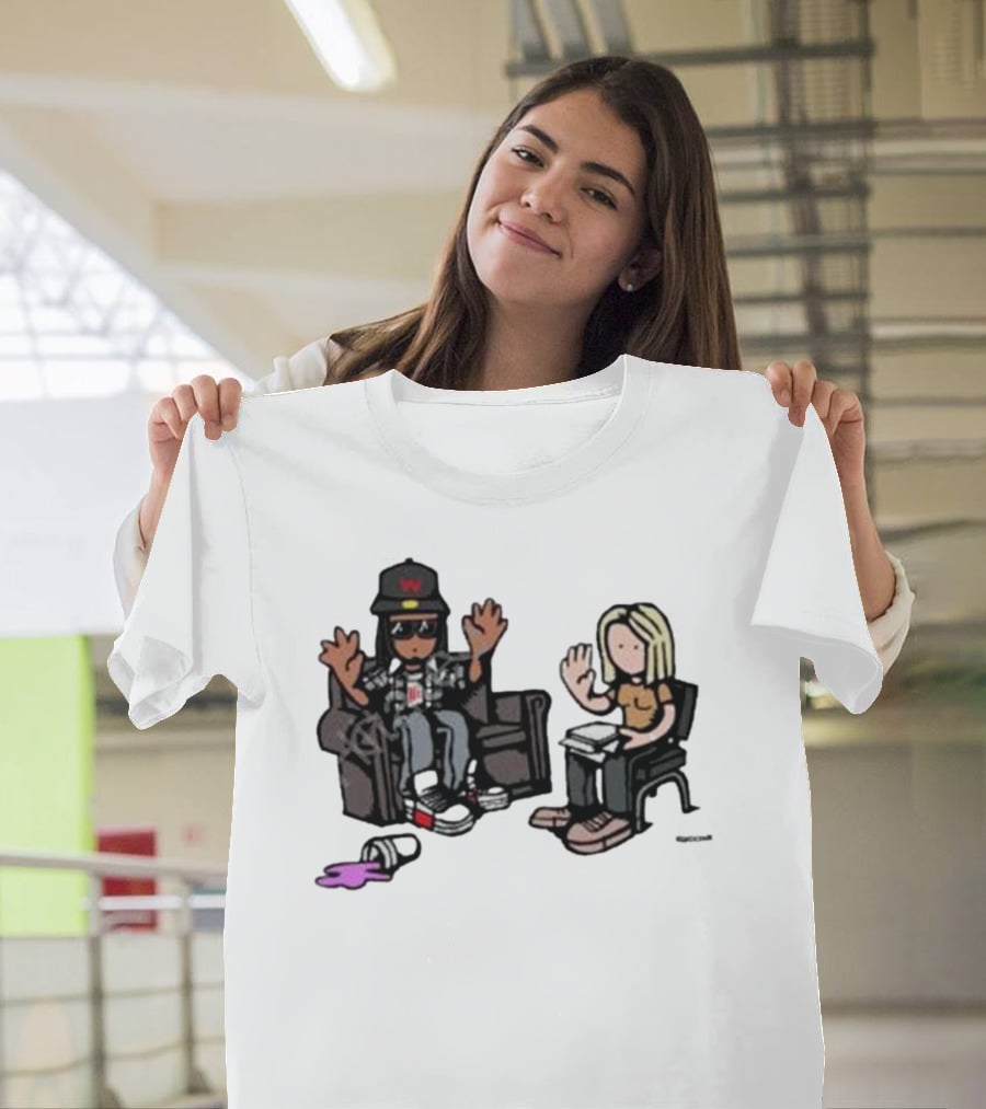 Cartoon Lil Wayne Interview Scene With Spilled Cup T-Shirt
