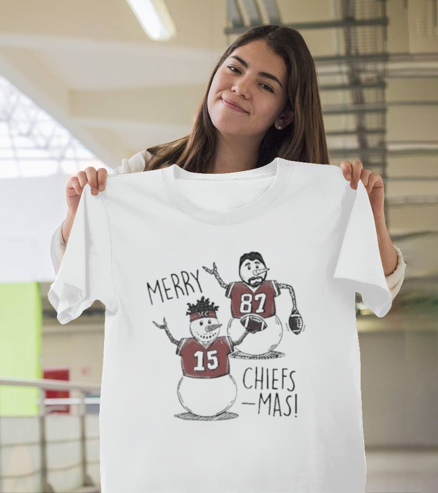 Kansas City Chiefs Snowman Player Merry Chiefsmas 15 87 T-Shirt