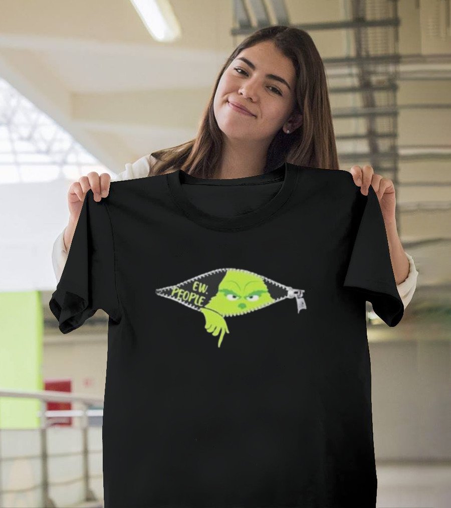 Women’s Ew People Grinch Christmas Print Hooded Zipper T-Shirt