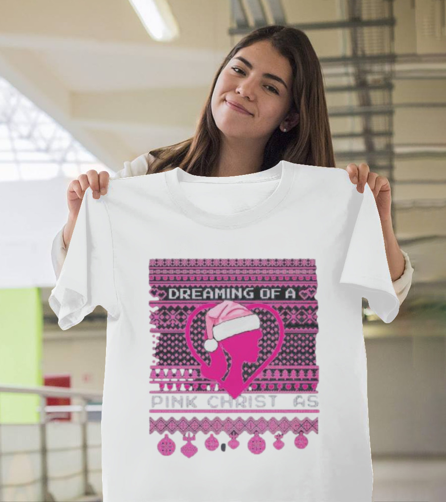 Dreaming Of A Pink Christmas Ugly Silhouette Santa Hat Ornaments T-Shirt