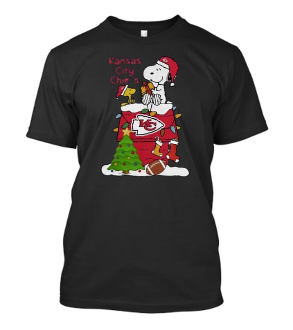 Kansas City Chiefs Christmas Snoopy And Woodstock Santa Scene T-Shirt