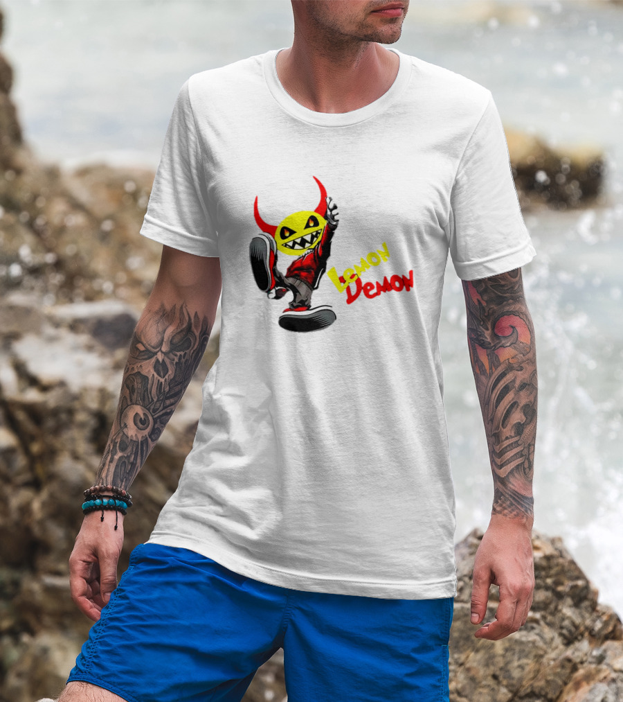 Lemon Demon Hip Hop Character In Sneakers With Red Devil Horns T-Shirt