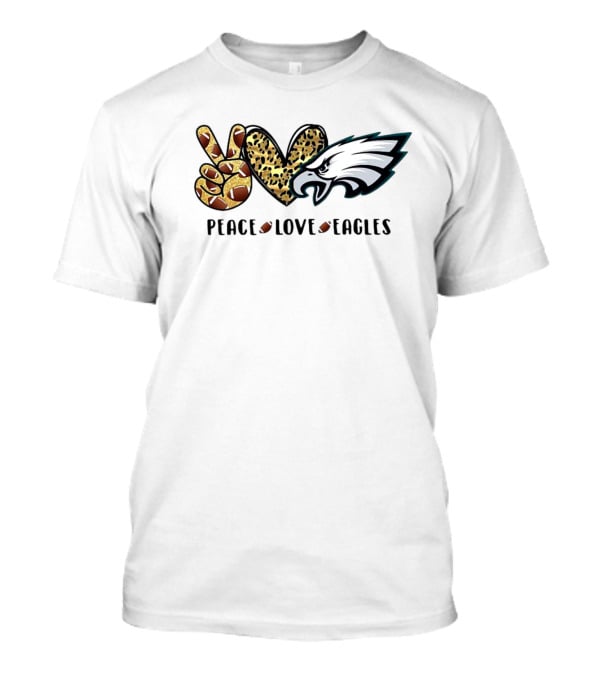 Peace Love Eagles Football Leopard Print T-Shirt