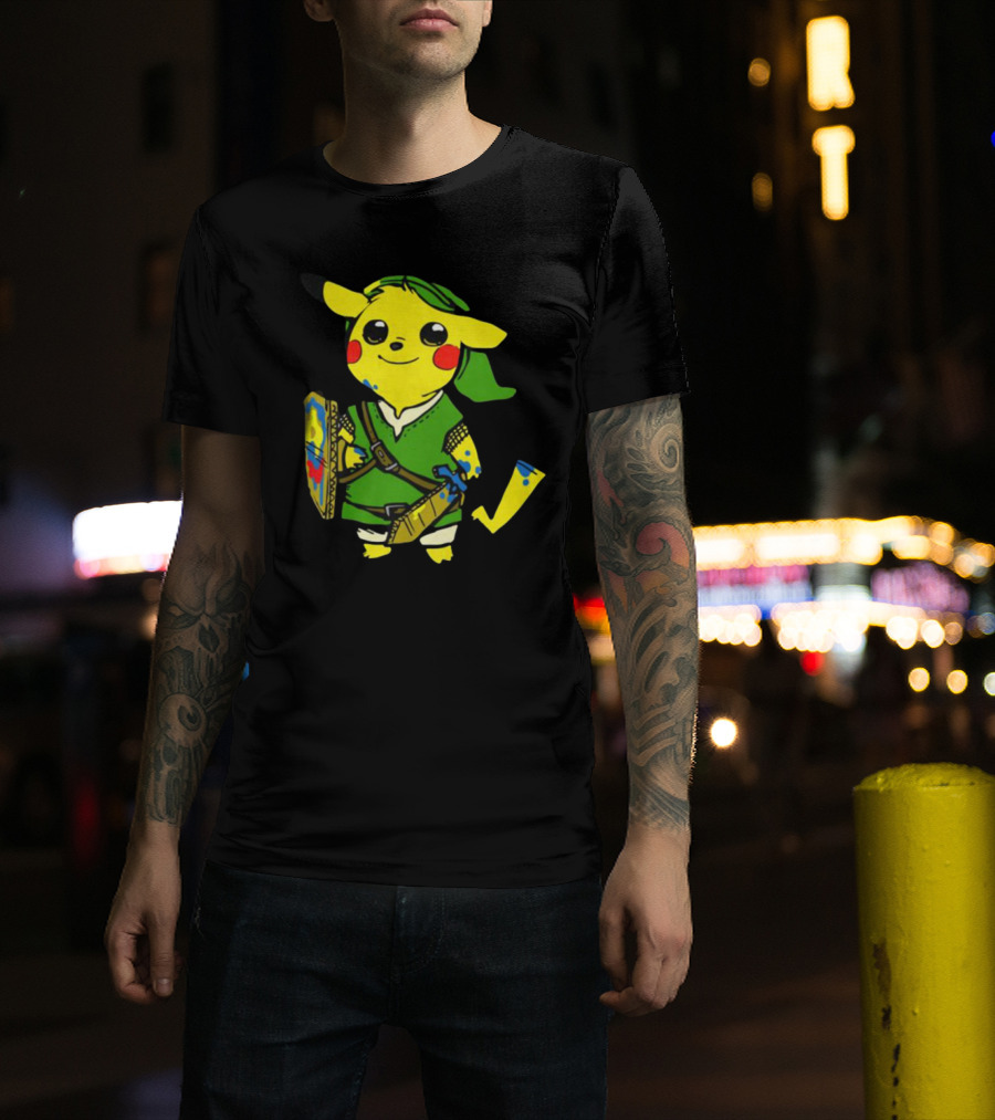 Pikachu In Link's Costume With Hylian Shield From The Legend Of Zelda T-Shirt