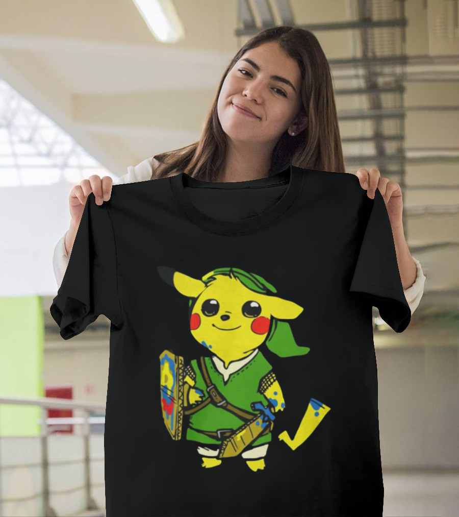 Pikachu in Link's Costume with Hylian Shield from The Legend of Zelda T-Shirt